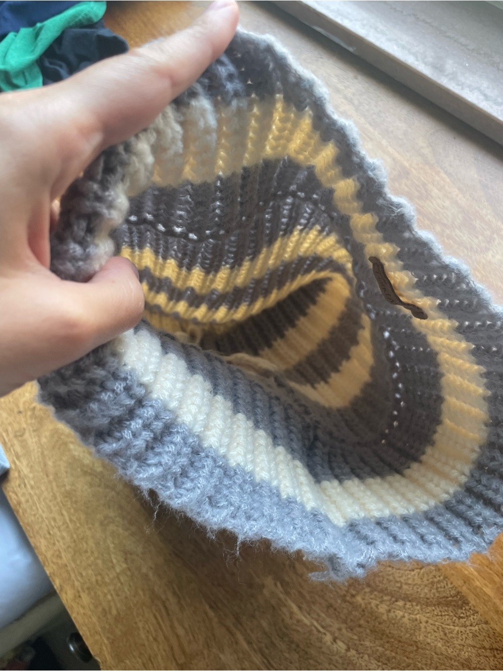 Cream & Gray Striped Knit Beanie - Picture 3 of 3